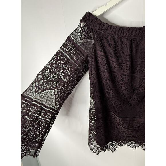 Apt 9 Off Shoulder Lace Top Sz M Bell Sleeve Purple Whimsigoth Fairycore - Picture 2 of 11